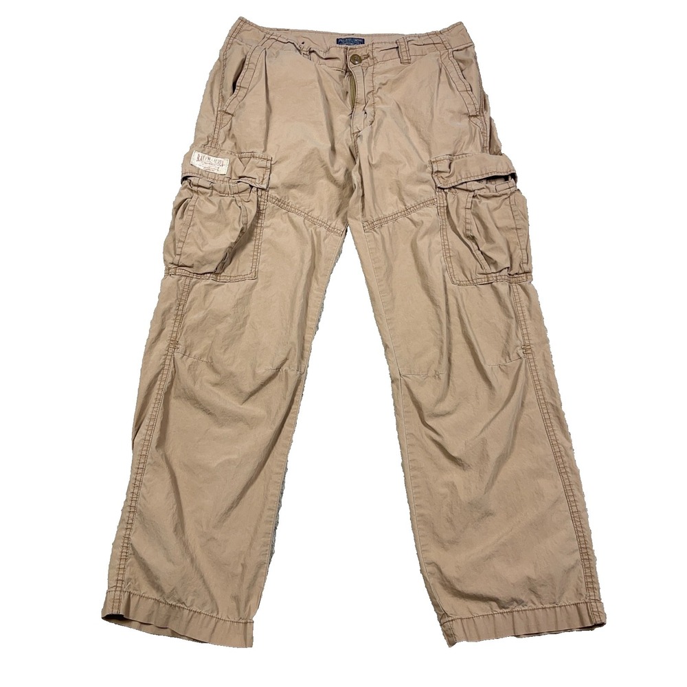 Vintage Polo Ralph Lauren Cargo Pants Men 34x32 Tan Brown Paratropper Military
